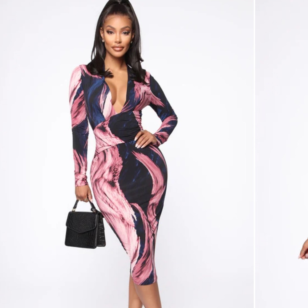 Fashion nova Artistic Side Midi Dress - Mauve/Navy XL